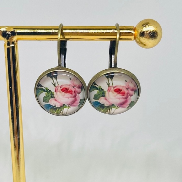 Vintage Feel Floral Print Design Earrings 4 pairs Set - Picture 5 of 9